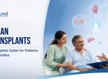 Organ transplant consultation at Health1 Ahmedabad with doctor discussing transplant treatment options with patient and family