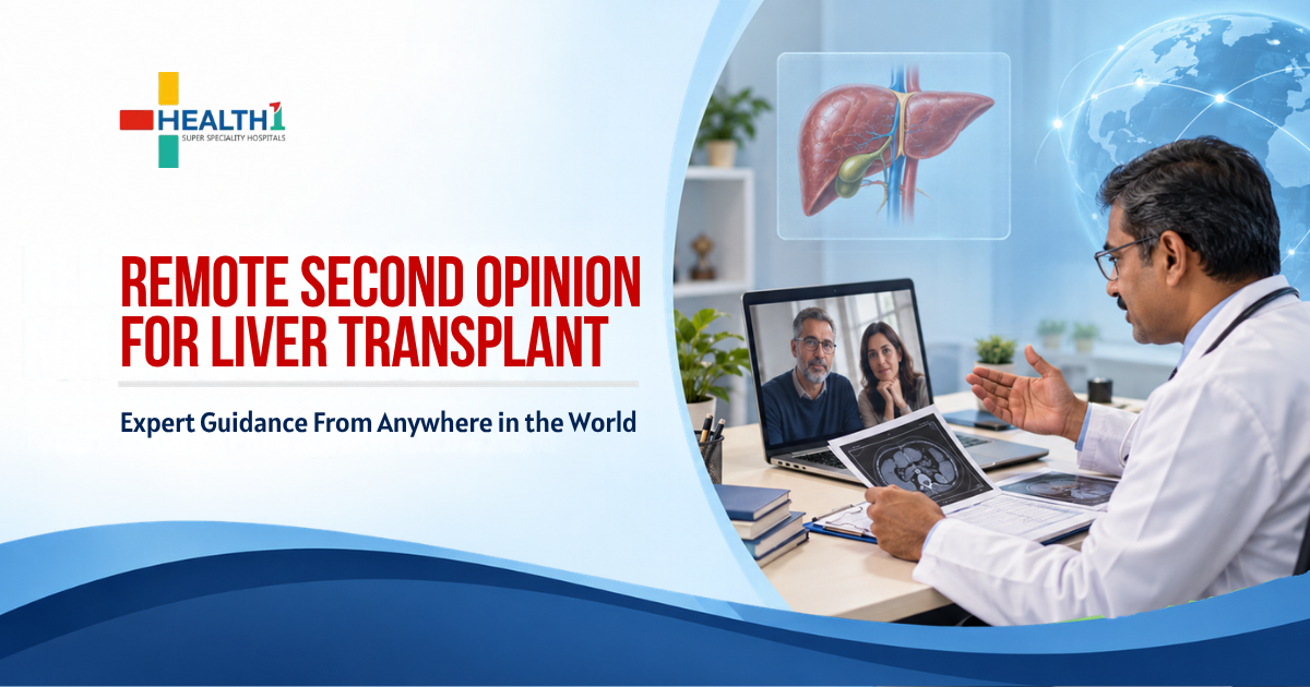 Indian liver transplant specialist reviewing medical reports during an online second-opinion consultation with an international patient.
