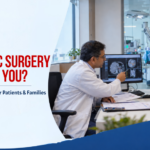 Indian surgeon discussing robotic surgery options with a patient and family at Health1 Hospital, Ahmedabad