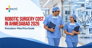 Robotic surgery cost Ahmedabad guide with Indian surgeons and a robotic surgical system at Health1 Hospital