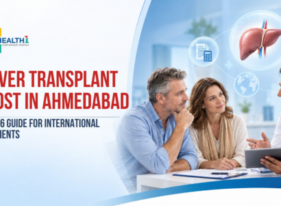 Indian patient and family member consulting a liver transplant specialist about liver transplant costs in Ahmedabad at Health1 Super Speciality Hospitals.
